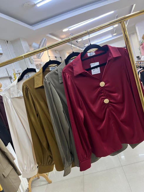 Satin Long Sleeves Collar Shirts